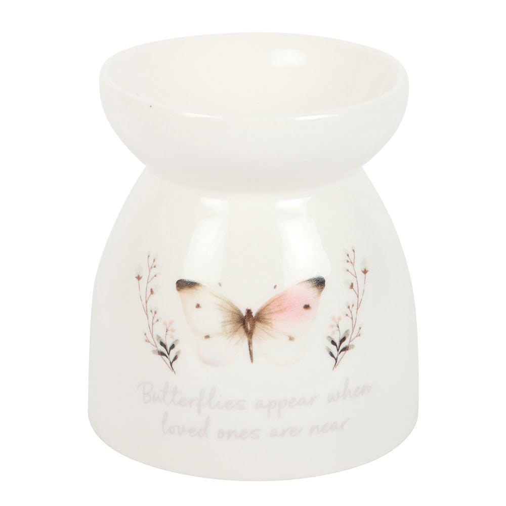 Something Different Wholesale White Butterflies Appear Oil Burner | Ceramic With Memorial Butterfly Design | Aromatherapy Wax & Oil Warmer | Remembrance Gift | For Use With Diluted Fragrance Oils