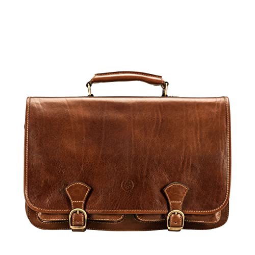 Maxwell Scott - Mens Luxury Full Grain Leather Satchel Briefcase Bag - 3 Section with Hidden Popper Closure - The Jesolo3