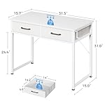 Casaottima 32 Inch Small Office Computer Desk with 2 Drawers & Headphone Hook - Compact Writing Desk for Home Office, Study or Work, Modern Space-Saving Design for Small Spaces, White - Image 3