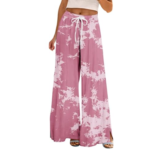 Pantalones de playa para mujer, largos y anchos, pantalones de tela holgados con cintura alta, pantalones de verano ligeros, pierna ancha, elegantes estampado de flores, pantalones de verano, estilo