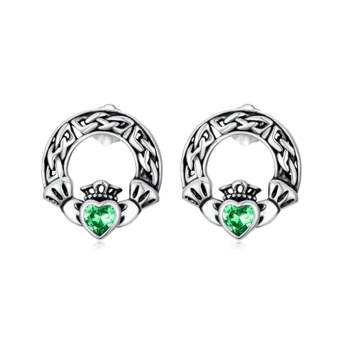 Midari St Patricks Day Earrings 925 Sterling Silver Celtic Claddagh Stud Earrings Birthstone Celtic Irish Lucky Jewelry Gifts for Women Girlfriend