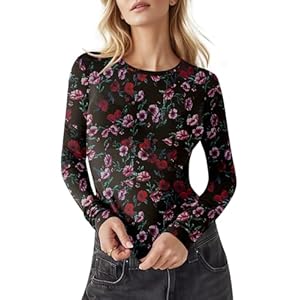 AKEWEI Womens Mesh Long Sleeve Tops Crew...