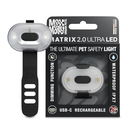 Max & Molly Matrix 2.0 Ultra LED, Hundelicht für Geschirr, Leine & Halsband, Schwarz, Wasserfest, USB Wiederaufladbar, Hundelampe LED, Hunde Leuchtanhänger für mehr Sicherheit bei Nacht