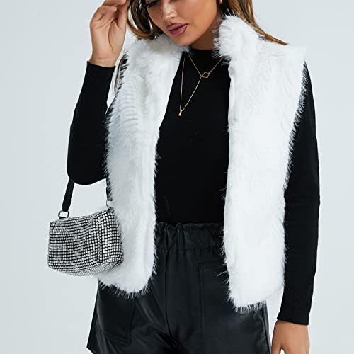 Huankd Women's Sherpa Jacket, Girls Fur Vest Fuzzy Shorts Women S Coats And Jackets Women's Autumn Winter Plush Sleeveless Warm Cardigan Coat Pockets Outerwear Suede Cardigan Cute Zip (L, White) #TOP3