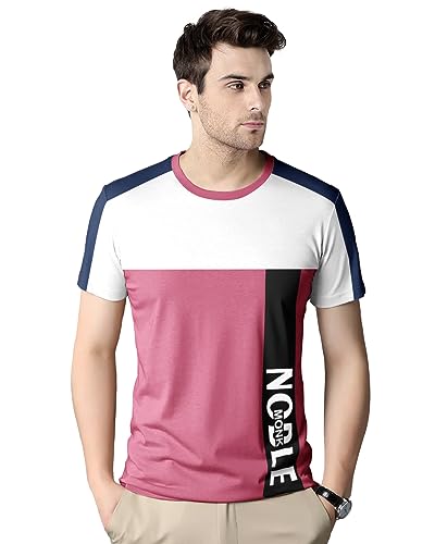 Image of Noble Monk Men Regular Fit T-Shirt | Round Neck | Half Sleeve | Self Design | Casual T Shirt for Men