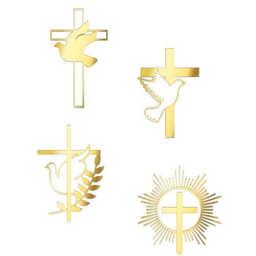 Yotlein 4 Pièce Decoration Communion Croix, Decoration Bapteme, Decoration Gateau Communion, Décorations de Gâteaux avec Croix et Colombe, pour Mariage, Anniversaire,...