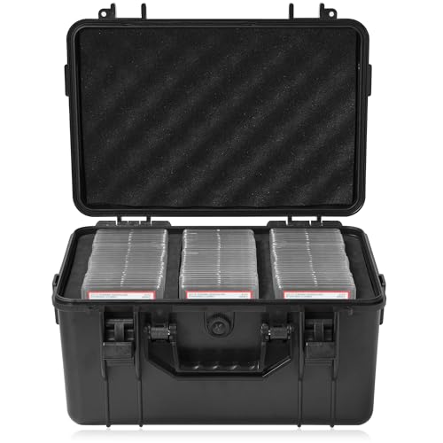 OUUTMEE Graded Card Case, Trading Card Storage Box, Waterproof Card Slab Carrying Case for 80+ PSA, CSG, BGS, SGC Sports Trading Cards with 7 EVA Foam