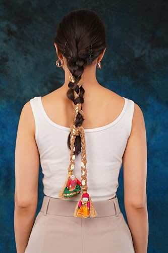 Image of Zippy Flora Desi Jodi Parandi (Brown) | Handmade Boho Traditional Hair Accessory | Elegant Braided Parandi with Tassels & Shell Embellishments | 22-Inch Hair Extension Choti for Curly & Straight Hair | Ethnic Punjabi Style Hair Jewellery for Women & Girls