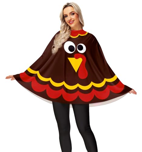 Magrank Womens Thanksgiving Costume Turkey Poncho Brown Thankful Outfits