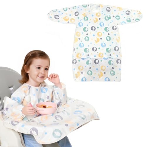 Image of SNOWIE SOFT Sleeved Bib Baby Bib with Pocket, Toddler Bib, Smock, Washable and Lightweight Waterproof Fabric, Fits Bibs for Baby 6 Months+