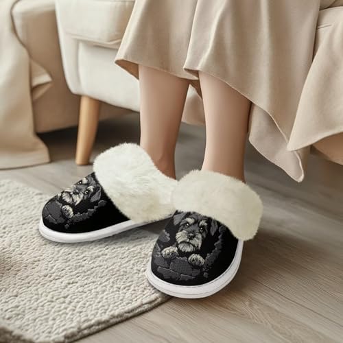 Howilath Dog Print Cotton Slippers with Fur Edges Warm House Shoes with Anti-Skid Sole Casual Novelty Fuzzy Slippers3