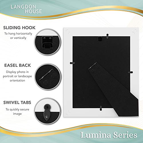 Langdon House 8X10 Real Wood Picture Frames (Weathered White - Gold Accents, 2 Pack), French Country Style Wooden Photo Frame 8 X 10, Lumina Collection #TOP3