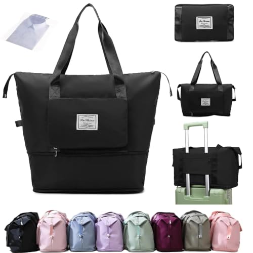 Ranslen Large Capacity Folding Travel Bag,Expansion Travel Duffel Bag with Dry and Wet Separation Portable Travel Duffel Bag