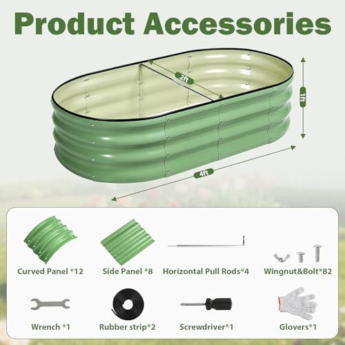 Image of 2 PCS Galvanized Raised Garden Bed 4x2x1 Ft, Oval Metal Outdoor Planter Box Kit with Safety Rubber Edge, Easy Assemble Bottomless Large Planting Container for Vegetable, Flower, Fruit, Green