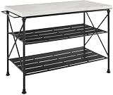 Crosley Furniture Madeleine Kitchen Island with Shelves for Storage, Microwave Stand, Coffee Bar, Steel with Faux Marble Top