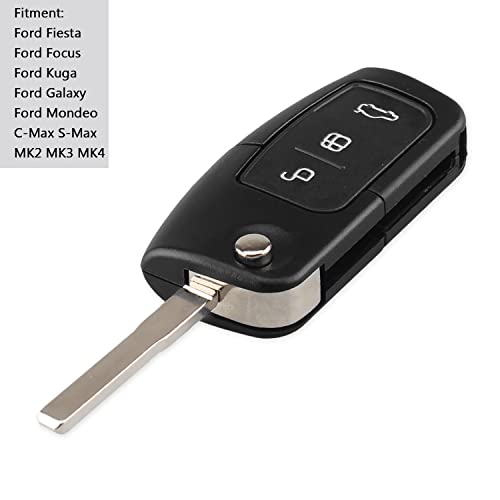 HooRLZ FORD Key Fob Replacement For FORD Focus Fiesta MK7 C-Max S-Max Kuga KA Mondeo MK4 Galaxy Connect Ecosport, Remote Car Key Cover Case 3 Button, FORD Fiesta Key Case, FORD Focus Key Fob - Image 2