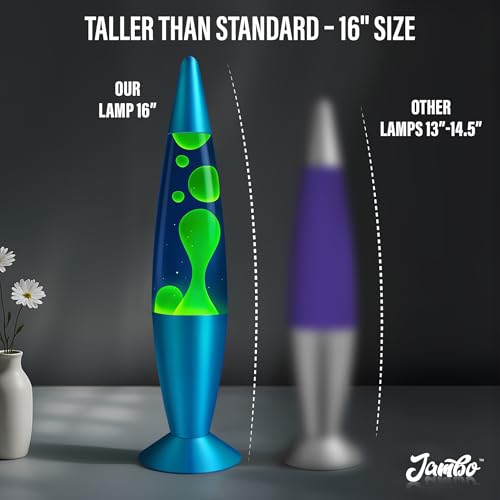 Image of JAMBO 16 inch Beautiful Lamp- Blue with Yellow /Green Wax, Relaxing Liquid Light, Night Light Nightlight, Home Decor Living Room Office Bedroom Lamp for Adults Teens Kids, Magma Motion