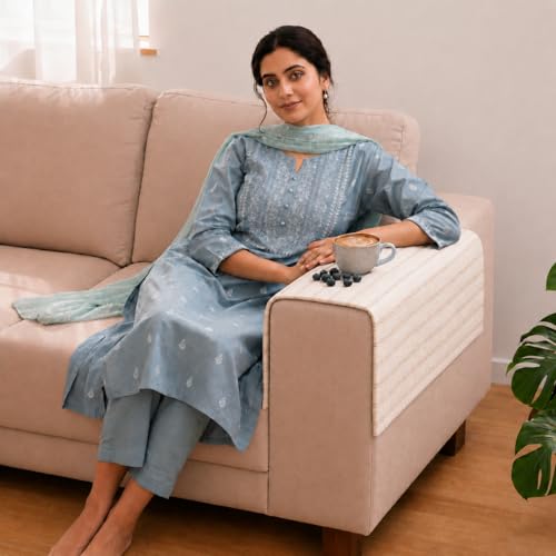 Image of STITCHNEST 'Nomad Weave Collection' Sofa Armrest Cover | Elegant Jacquard Fabric, Washable & Durable for Modern Living (18 x 22 Inches) 63