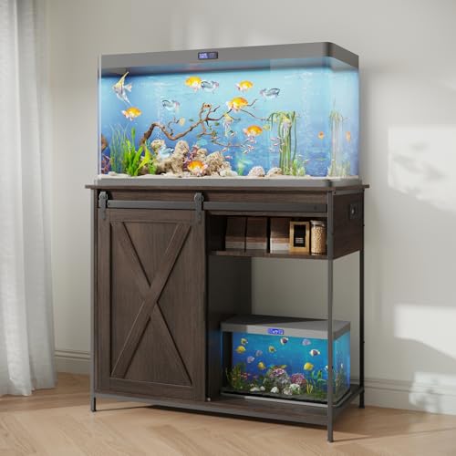Image of 40-50 Gal Fish Tank Stand with Cabinet Storage, Power Outlet, Brown