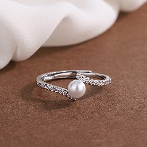 OIDIMS Pearl Promise Ring for Women Cubic Zirconia Statement Expandable Adjustable Rings Pearl Ball Open Band Comfort Fit Valentine's Day Engagement Wedding Jewelry Unique Elegant Gifts for Mom4