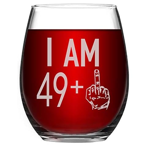 Livole 50th Birthday Gifts for Women Men, 15oz Stemless 49+ Pattern Birthday Wine Glass, Unique Funny Unbreakable Wine Tumbler for her, Best Friend Turning 50, Party Decoration Cover