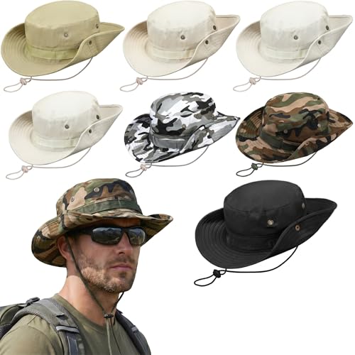 Image of 4 Pack Boonie Safari Hats for Men Women, Wide Brim Sun Hats with Chin Strap for Fishing Hiking Lightweight