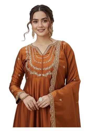 Robe ethnique brodée LookMark Kurta Anarkali en soie avec dupatta vêtement indien femme S