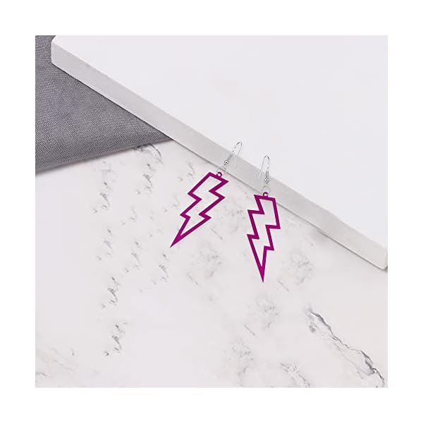 Acrylic Hollow Lightning Bolt Dangle Earrings 80s 90s Lightweight Vintage Acrylic Hollow Lightning Bolt Neon Dangle Drop Earrings for Women Retro Party Jewelry - Image 7