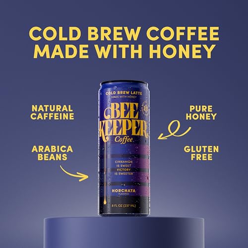 Image of Beekeeper Horchata Latte Cold Brew Coffee Drinks with Oregon Honey | 12 Pack Refreshing Iced Coffee - Unsweetened & Strong Arabica Brew, 8 fl oz Ready-to-Drink Can - 180mg Natural Caffeine