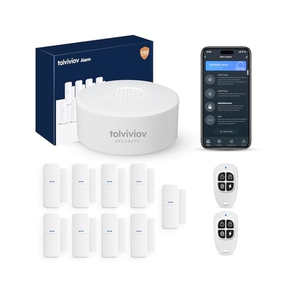 tolviviov Home Alarm System(2nd Gen), 12 Pieces Smart Home Alarm Security System DIY No Monthly Fee, Phone Alert, Alarm Siren, Door/Window Sensors, Remotes, Work with Alexa, for House Apartment Office
