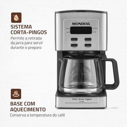 Cafeteira Elétrica Dolce Arome Digital, Mondial, Preto/Inox, 800W, 110V - C-44-32X-SDI