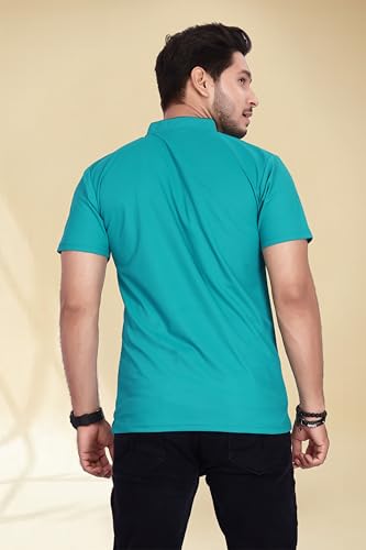 Image of BAGHADBILLO Men's and Boy's Polyster T-Shirt with Mandarin Collared Neck Half Sleeves Closuer Button and Regular Fit | Polo t Shirt for Man