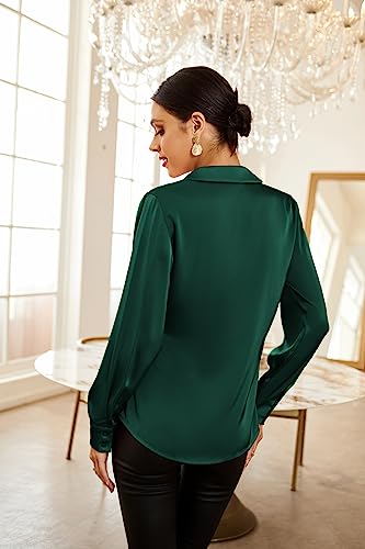 GRACE KARIN Women's Satin Silk Blouses Wrap V Neck Shirts Long Sleeve Elegant Tie Waist Office Formal Work Tunic PulloverTops4