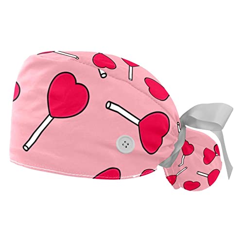 Chapeaux bouffants JDEZ à motif cœurs : lot de 2 casquettes de travail ajustables mixtes
