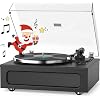 Vinyl Record Player All-in-1 LP Turntable Built-in Four Speakers HiFi Belt Drive System with Phono Preamp ATN-3600L MM Cartridge BT Wireless Aux-in RCA Line Out Auto Off Black Classic Edition