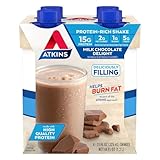 Atkins Milk Chocolate Delight Protein Shake, 15g Protein, Low Glycemic, 2g Net Carb, 1g Sugar, Keto Friendly, 4 Count