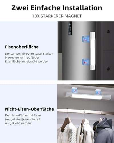 EZVALO Schrankbeleuchtung 20CM*3 Stück,30 LED Schrankleuchte Led mit Bewegungsmelder, Unterbauleuchte Küche LED mit 3 Farbtemperaturen Dimmbar Wiederaufladbar für Kleiderschrank, Küche, Treppe