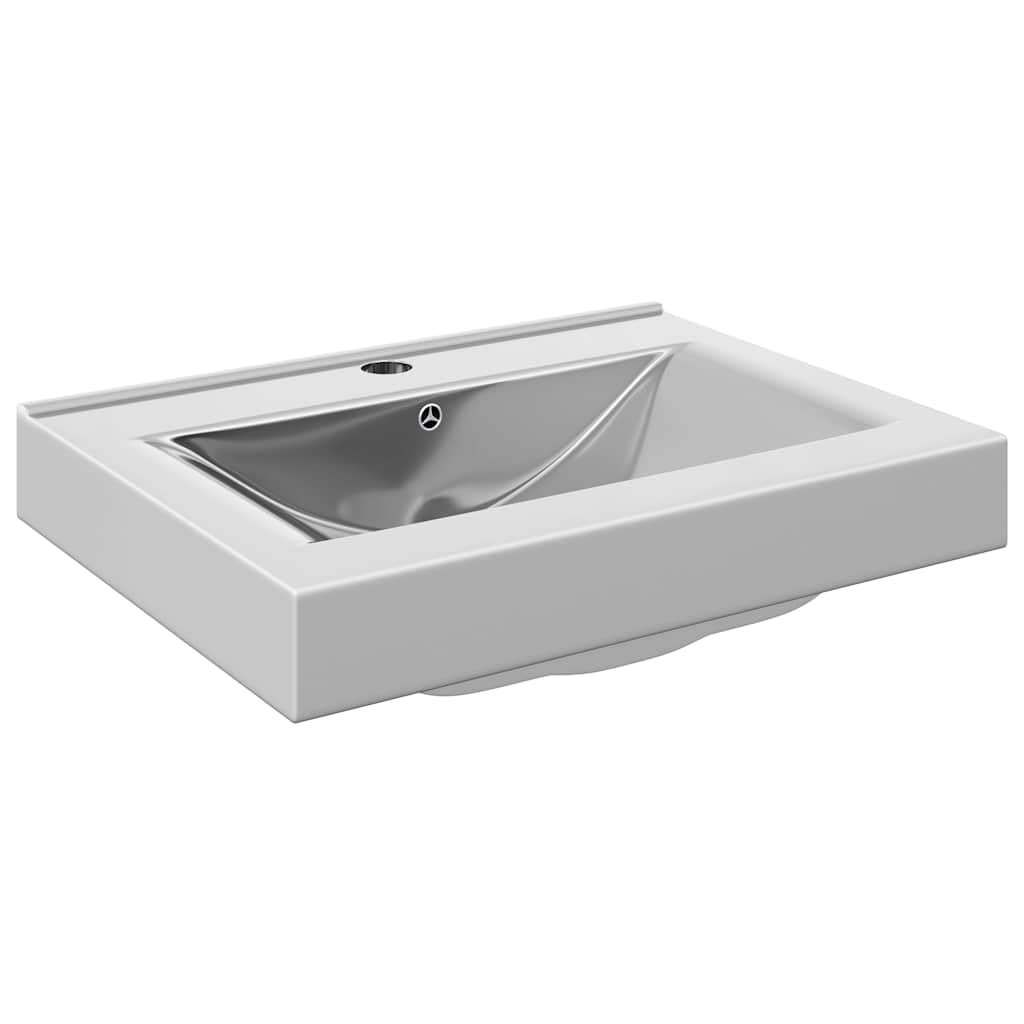 Lavabo con rebosadero de 60 x 46 x 16 cm, cerámica plateada, lavabo empotrable y colgante, lavabo de mano para invitados y baño de invitados, lavabo moderno con orificio para grifo