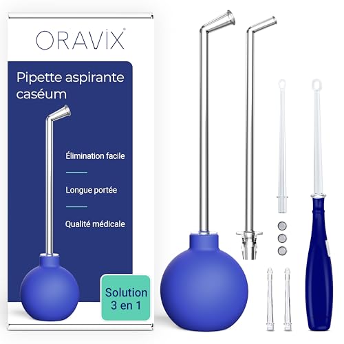 Oravix Pipette Caséum, Aspirateur Caséum Efficace Contre la Mauvaise Haleine, 3 en 1 Kit Caseum Amygdale, Solution Nettoyage Amygdales Anti Caseum, Pour une...
