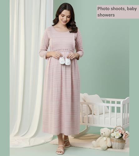 Image of DUMMY SHAPE Feeding Kurtis for Women Cotton Blend | Printed Pregnancy Flare Kurta with Dual Nursing Zippers to Pre & Post Partum | Maternity Dresses | Gifts for Pregnant Woman