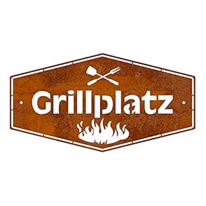 Rerum & Consilium Schild Grillplatz in Edelrost-Optik I Made in Germany I klein I 277 g I 18 x 33 cm I Stahl