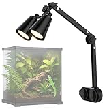 LURMMUE Dual Reptile Lamp Stand with Suction Cups, Adjustable Bracket for Terrariums, Dual‑Head Heat & Basking Lamp Holder with Ceramic Sockets and Separate Switches