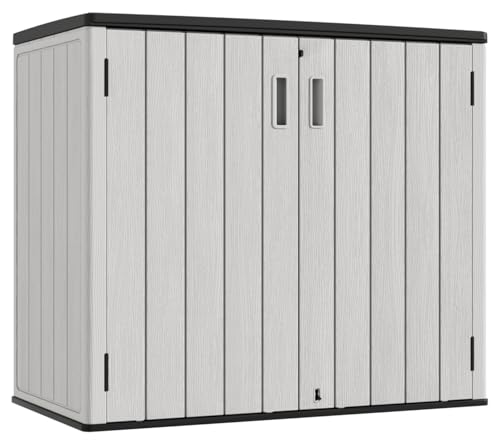 Image of KINYING Outdoor Horizontal Storage Sheds,37 Cu.ft Outdoor Storage Cabinet Waterproof Resin Tool Storage Box for Lawn Mower,Garden Tools and Patio Furniture, Lockable (Grey)