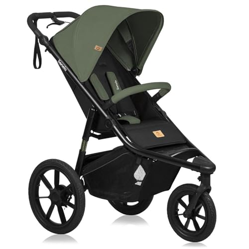 LIONELO AZURA Cochecito de Bebé para Correr desde 6 meses a 22 kg Carro Bebe Triciclo para Correr Respaldo Ajustable Posición Reclinada Ruedas Grandes Inflables Suspensión Completa Capota XXL (Green)