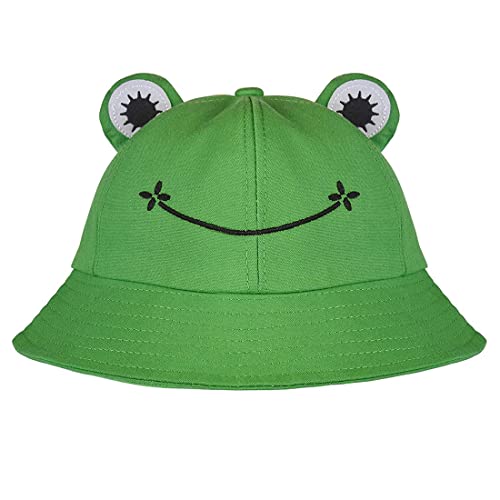 Chapeau de pêcheur mignon grenouille d'été pliable à large bord pour femme homme adulte