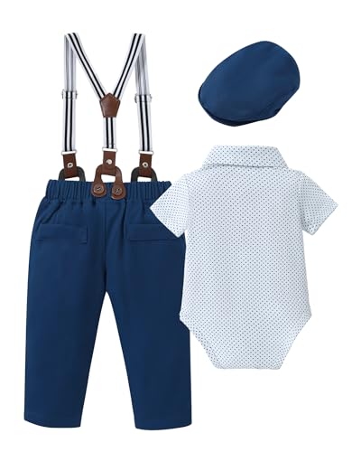 ZOEREA Baby Boy Suit Gentleman Outfit Clothes Infant Tuxedo Short Sleeve Dress Shirt+Suspender Pants+Bowtie+Hat 0-18M3