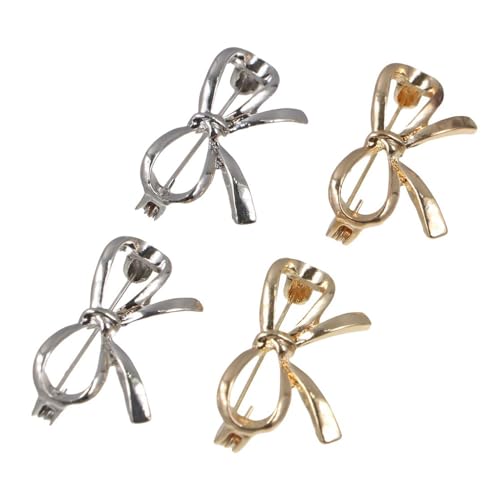 4Pcs Vintage Bowknot Brooch Pin, Hollow Alloy Brooch Bow Safety Brooch Bow Tie Lapel Pins Shawl Clips for Teeen Girls Dress Coat Scarf Sweater Fashion Jewelry Accessories4