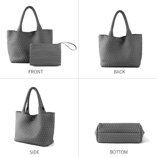 Image of Woven Tote Bag for Women Vegan Leather Handwoven Bags with Small Purse