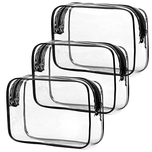 Image of iDeep Clear Toiletry Bag, 3 Pack Quart Size Travel Bag Clear Cosmetic Makeup Bags wih Zippers for Women Men Vacation, Bathroom and Organizing