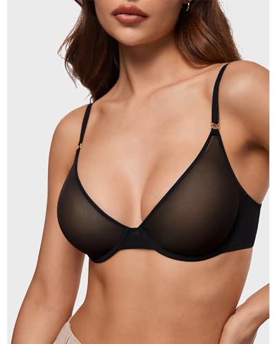 Image of INLYRIC Women's Cosnufy Sheer Balconette Bra Demi Unlined Plunge Mesh See Through Sexy Bras Underwire